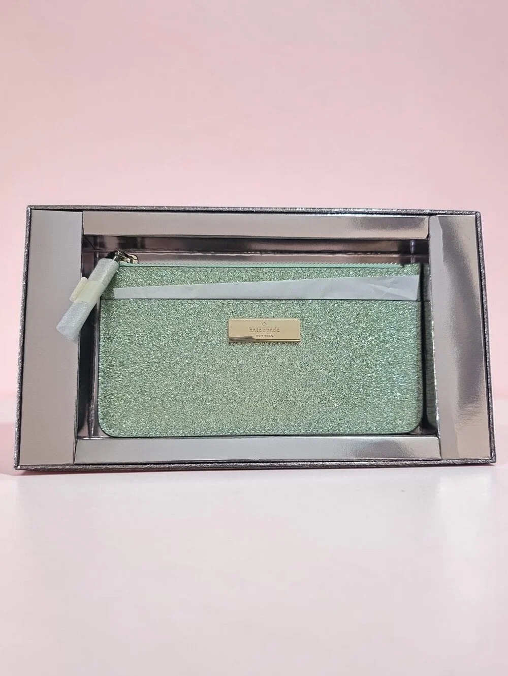 Kate Spade Large Glitter Slim Card Hokder In Seawater
